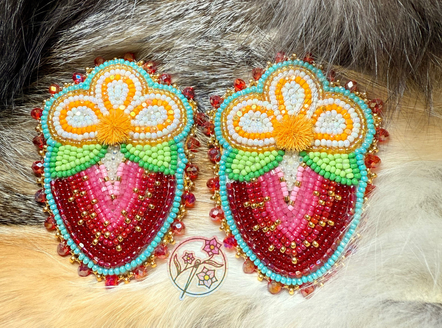 XL Caribou tufted Strawberry floral earrings