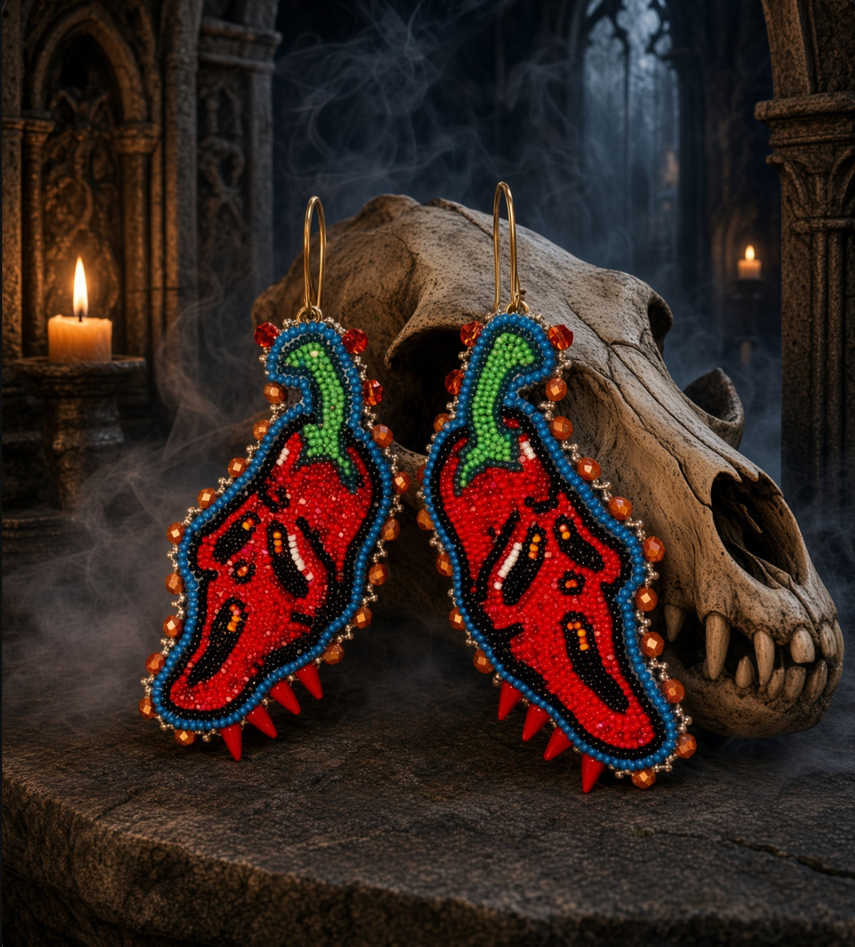 Deadly Ghost Pepper beaded earrings