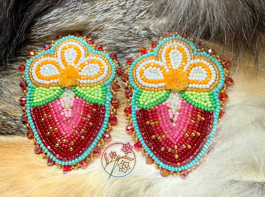 XL Caribou tufted Strawberry floral earrings