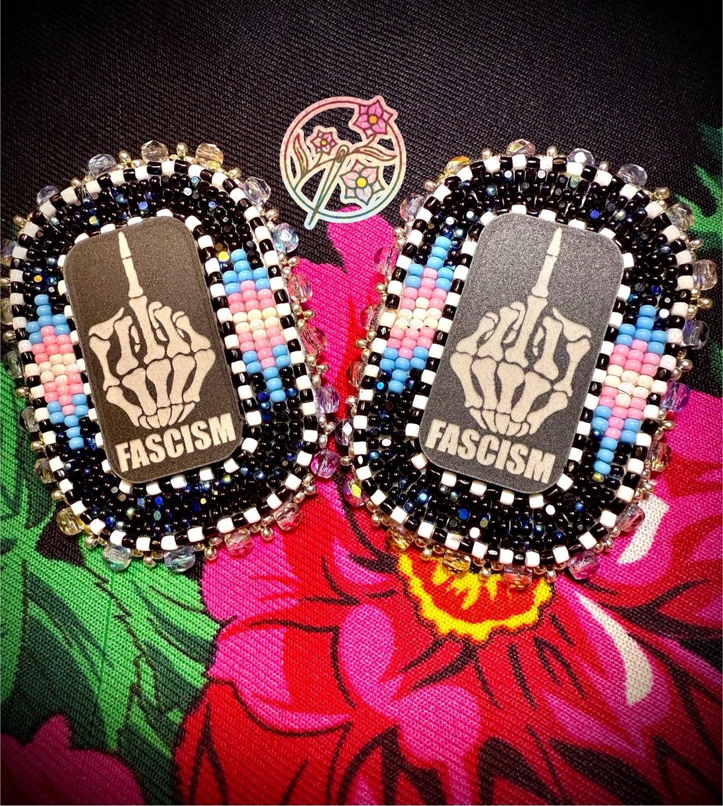 Trans Pride “Fok Fascism” earrings 🏳️‍⚧️